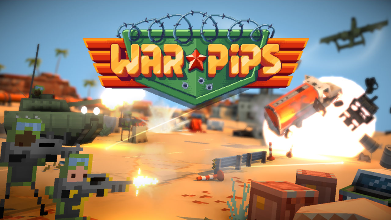 Visuel du jeu vidéo Warpips. On voit un affrontement entre un hélicoptère et d'autres véhicules.